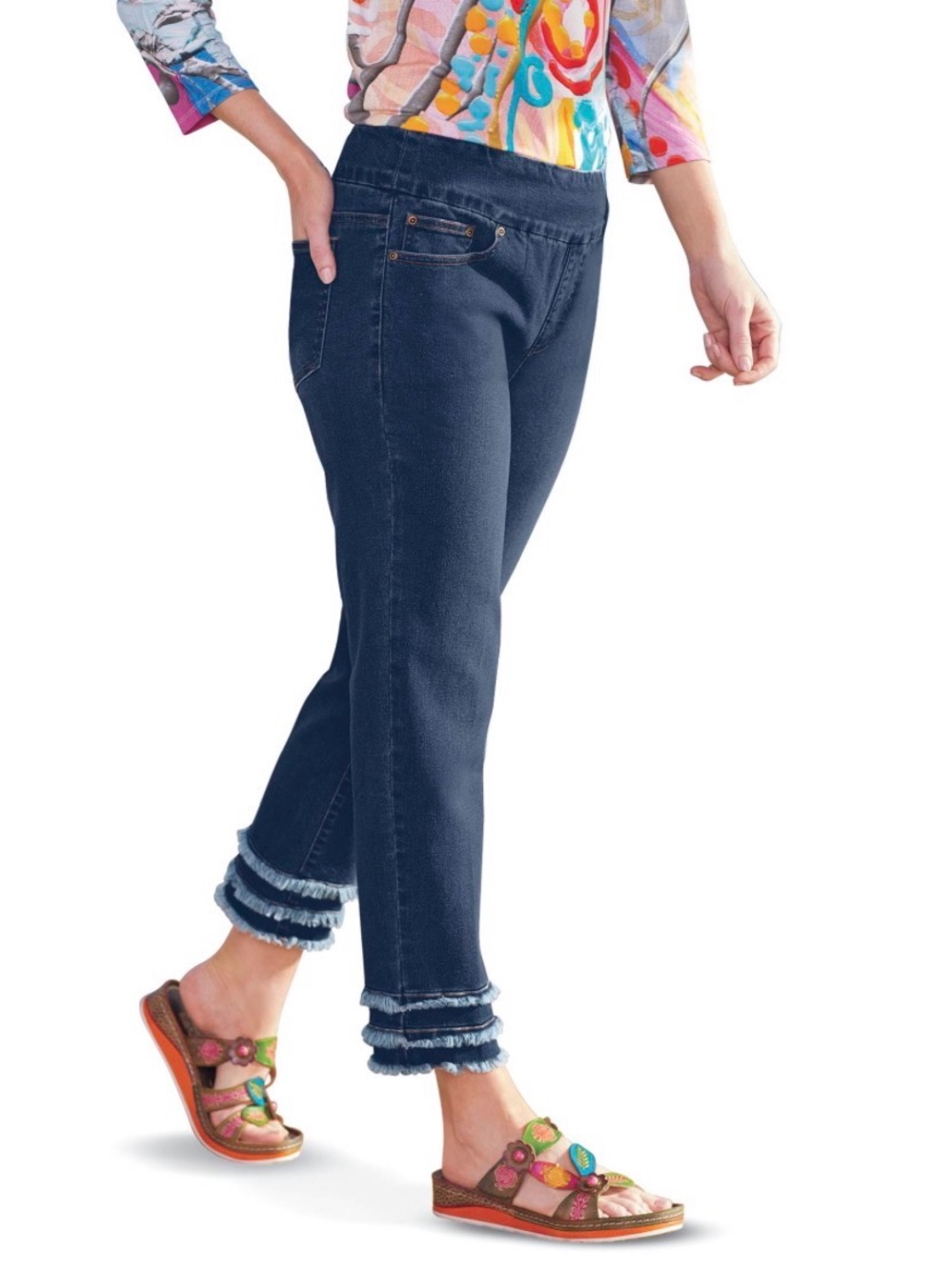NWT Slim-Sation Triple Fringe Ankle Jeans, Smooth Waistband, Pull-On, size 10